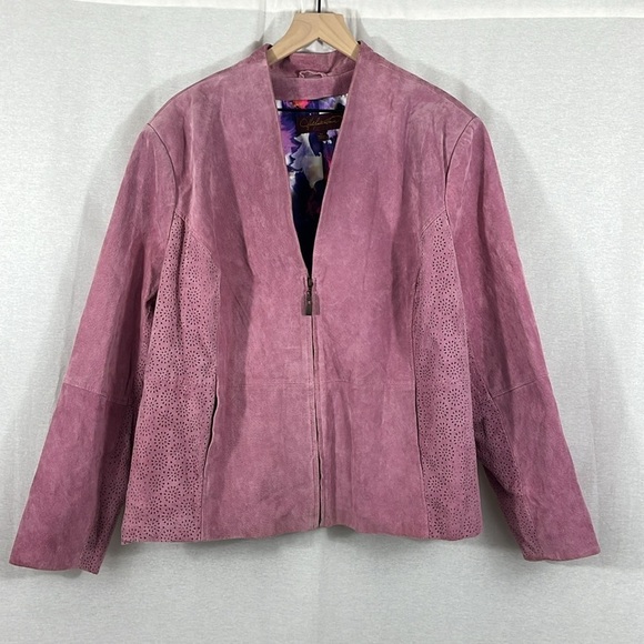 Hal Rubenstein Pink Laser Cut Genuine Leather Zip Jacket Womens Size 3x - Picture 13 of 16